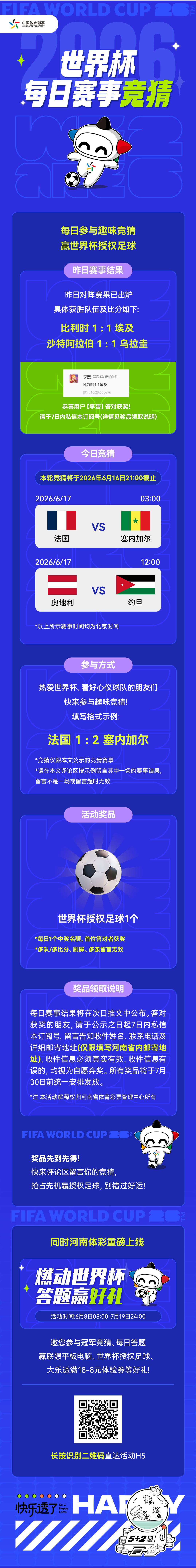 【模板2】6月12日中奖公示+次日赛事竞猜推文