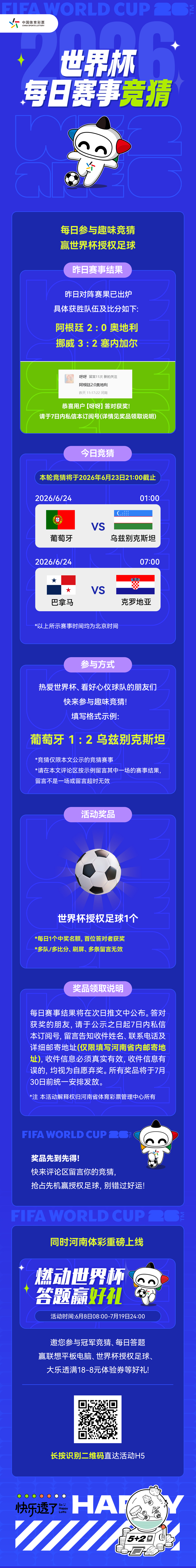 【模板2】6月12日中奖公示+次日赛事竞猜推文